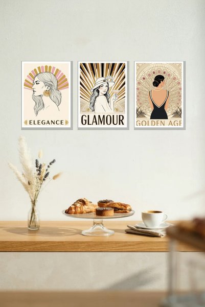Nod Set de decorațiuni de perete Art Deco pentru femei, format din 3 tablouri...