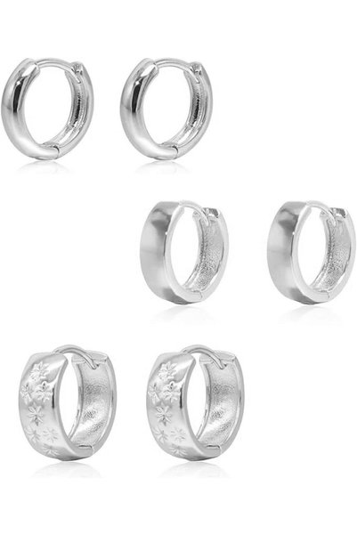 GENERAL Gold Hoop Earrings Pack 18K White Gold Plated Small Hypoallergenic Ho...