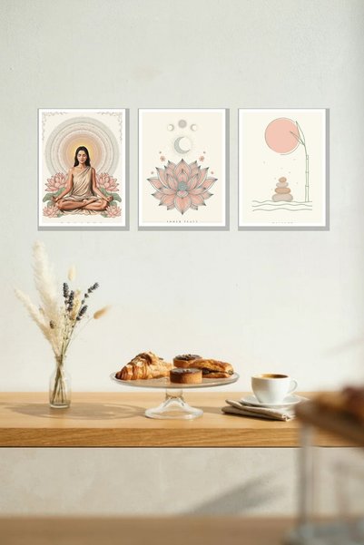 Nod Set de 3 tablouri din MDF cu tematică de yoga și meditație, cu aspect de ...