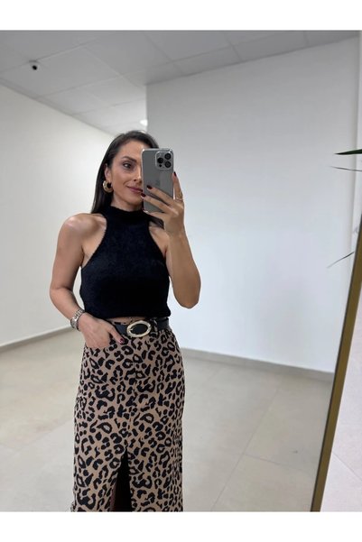 KAVEN سترة نسائية بدون أكمام، بياقة هالتر، مصنوعة من نسيج ناعم.