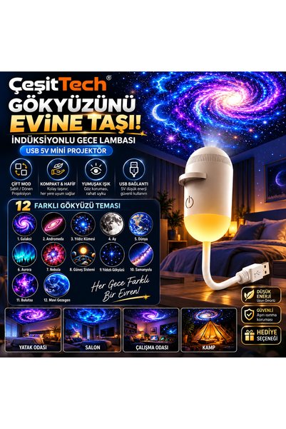 Genel Markalar ÇeşitTech 12 Diskli Galaksi Projektörü USB 5V Mini Gece Lambas...