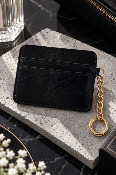 Sylvera Shop Faux Leather-Look Chain Strap Bag Charm: 3-Compartment Black Car...