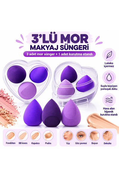 3'LÜ SATANDLI ŞELKİLLİ SÜNGER MOR