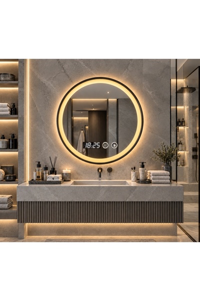 Magic Time Oglinda LED Touch DECORIALE cu Rama Neagra, Dezaburire , Ceas si T...
