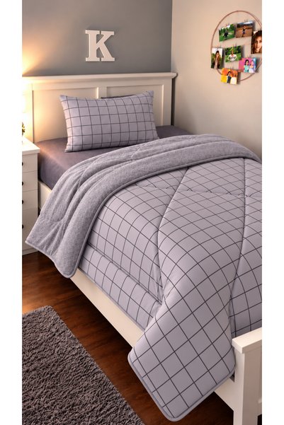 tekstilfabic 4-Piece Welsoft Fleece Set for Single Person, Reversible Duvet w...
