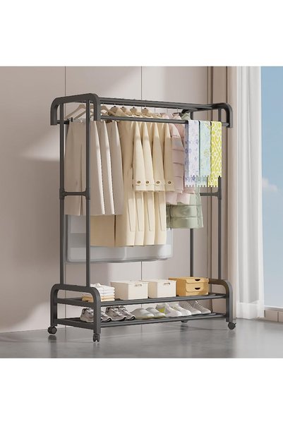TMOHRA Double Rods Clothes Rack Clothing Rack With Wheels Garment Rack for Ha...