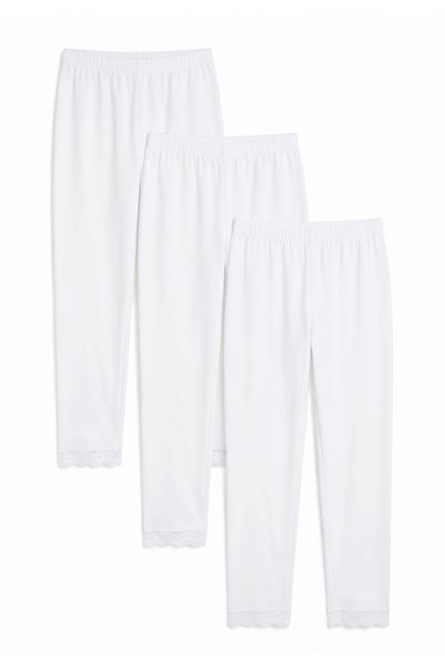 Bidani Women's Thermal Base Layer Pants 3-Pack – Lace Trim – White
