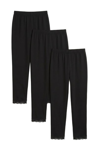 Bidani Women's Thermal Base Layer Pants 3-Pack – Lace Trim – Black