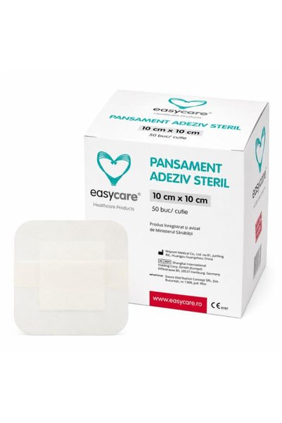 easycare Pansament Adeziv Steril - EasyCare, 10 cm x 10 cm, 50 buc / cutie