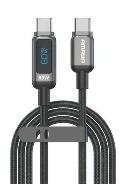 AMAYA ACD-326CC Καλώδιο USB Type-C σε Type-C 60W 1,5m με ψηφιακή οθόνη, Μαύρο