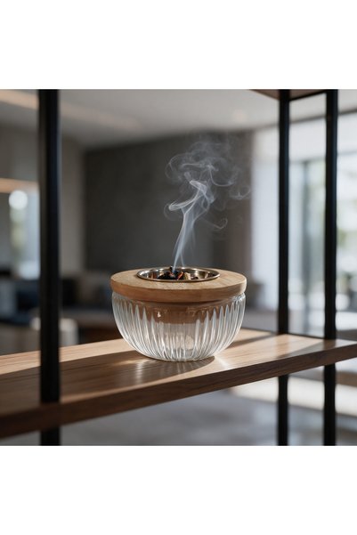Generic Brand Hindi Incense Burner Clear Glass with Wooden Base
