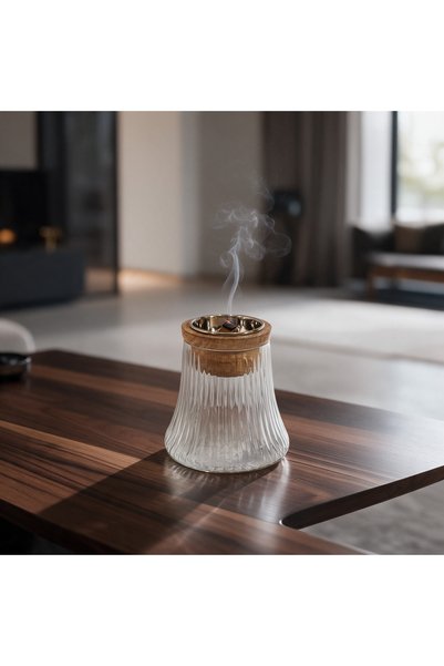 Generic Brand Hindi Incense Burner Clear Glass with Wooden Base