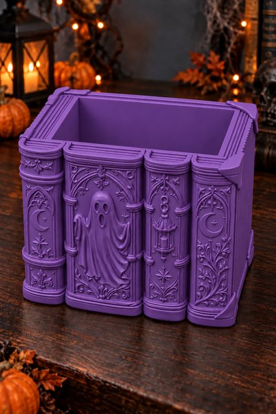 Belupa Gothic Book Organizer with Ghost Figure – Halloween Decorative Brush H...