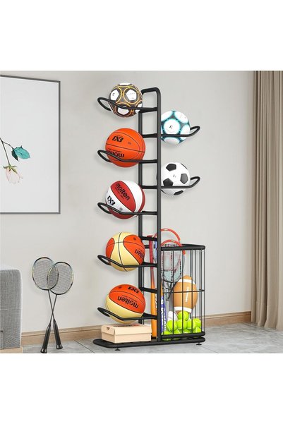 GENERAL 7 Tier Basketball Ball Storage Rack, Freestanding Football Stand Ball...
