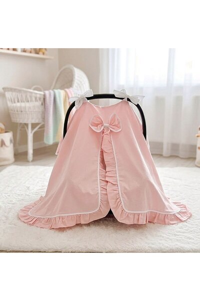 Babynest Fırfırlı Babynest, Emzirme yastığı ve Puset Örtusu 3 lu avantajlı set Pembe