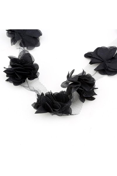 BenimMarifetlerim Black Laser Cut Ribbon Flower Tulle, 1 Meter
