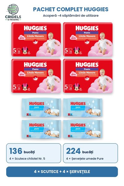 Huggie Huggies Pants Little Movers Nr. 5 Fetițe 12-17 kg, 4x34 buc (136 buc) ...