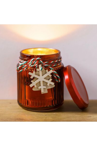 Belora Holly Jolly Berry Christmas Scented Candle in Red Container with Snowf...