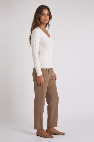 Fashion Friends Pamuklu Slim Fit V Yaka Bluz Kadın BLUZ 26K0199K1