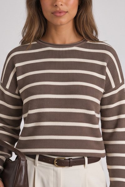 Fashion Friends Çizgili Regular Fit Bisiklet Yaka Triko Kazak Kadın KAZAK 26K0477K1