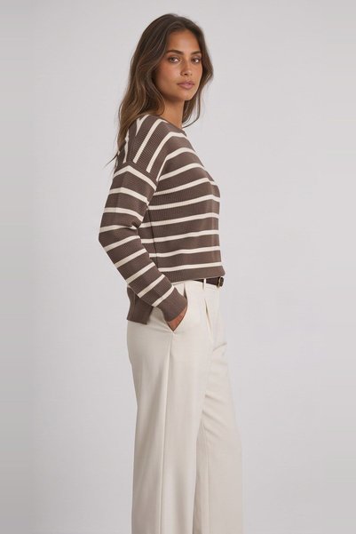 Fashion Friends Çizgili Regular Fit Bisiklet Yaka Triko Kazak Kadın KAZAK 26K0477K1