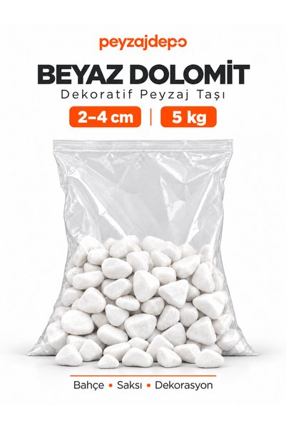 FABA Peyzajdepo Beyaz Dolomit Taşı 2–4 cm Dekoratif Bahçe ve Peyzaj Taşı 5 kg