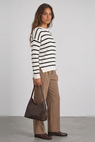Fashion Friends Çizgili Regular Fit Bisiklet Yaka Triko Kazak Kadın KAZAK 26K0477K1