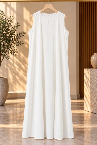 Abayat Lareen White Sleeveless Silk Noaim Dress Suitable under Abaya