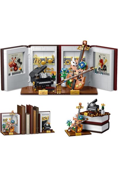 NALACAL 3-in-1 Music Themed Bookend Building Block Toy Set with LED Bricks, C...