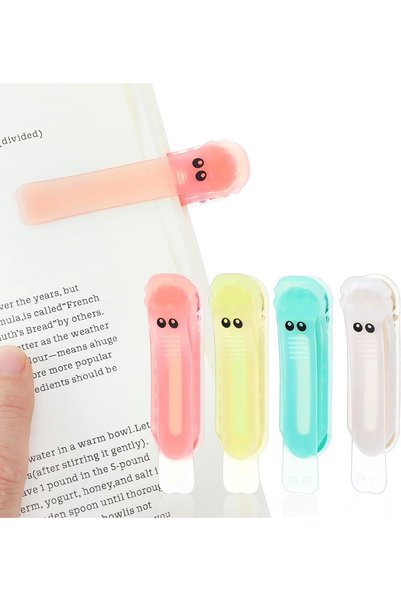 SYOSI 4 Pcs Automatic Bookmark Silicone, Cute Translucent Unique Clip-On Page...