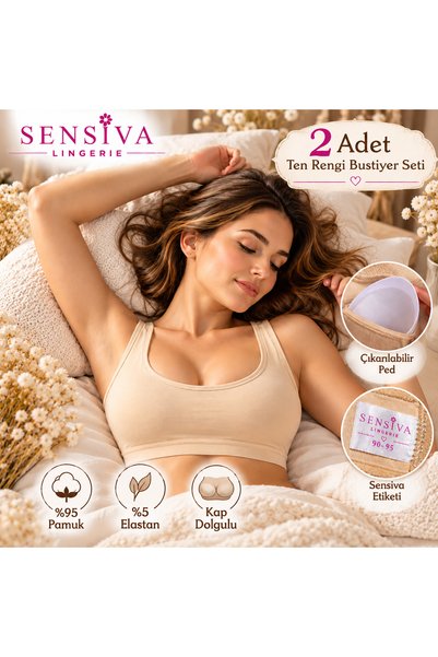 sensiva lingerie قطعتان من حمالات الصدر القطنية السميكة بدون أسلاك، مريحة.