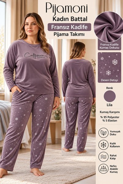Pijamoni Γυναικείο σετ πιτζάμας Battal από γαλλικό βελούδο 423014 - 1 τεμάχιο