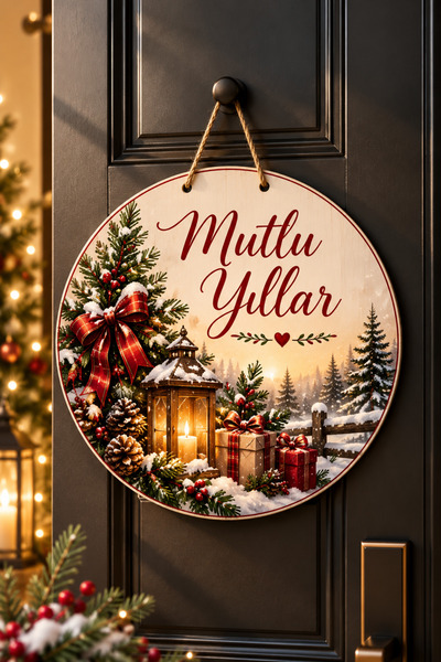 NT Handmade New Year's Door Decoration, 30 cm, Round MDF with "Happy New Year...