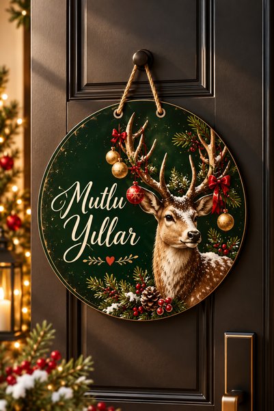 NT Handmade New Year's Door Decoration, 30 cm, Round MDF Door Decoration with...