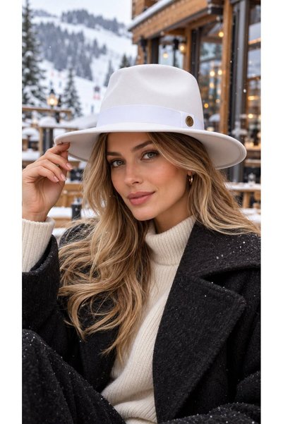 FELLMENS White-Melton, Wide-Brimmed Cowboy Panama Fedora Women's Hat
