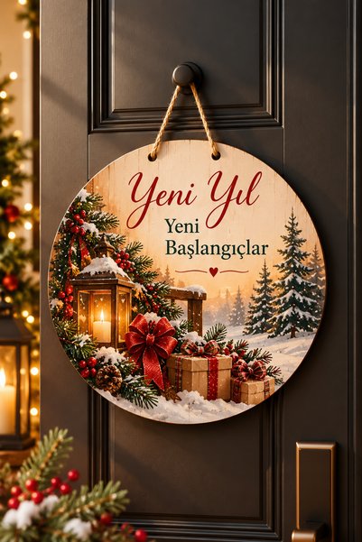 NT Handmade New Year's Door Decoration, 30 cm, Round MDF Door Decoration Feat...