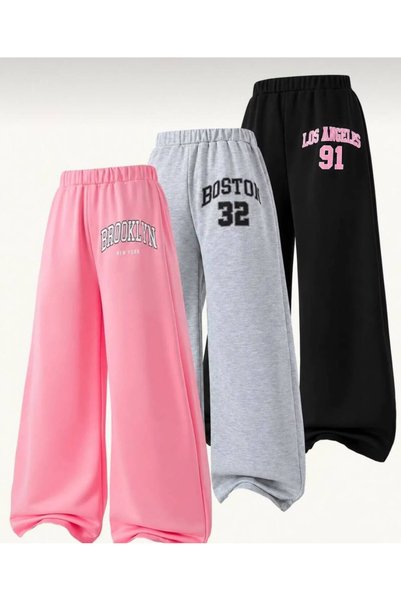 No Plan GIRLS' THREE-PIECE BAGGY-FIT BROOKLYN-LOS ANGELES-BOSTON PRINTED SWEA...