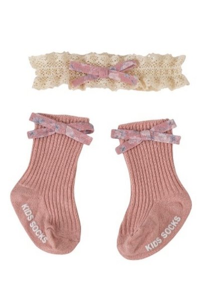ddaniela Victoria Ribbon Bow Turban and Socks Set for Babies - Pink