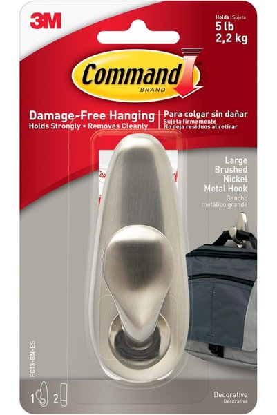 COMMAND Classic Nickel Large Hook | Holds 2.2 kg each hook| Silver color | Or...