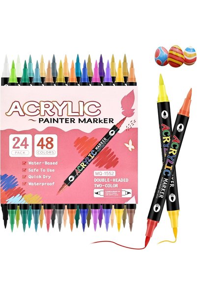 Cranviech 48 Colors Dual Brush Tip Markers Pens, Acrylic Paint Coloring Marke...