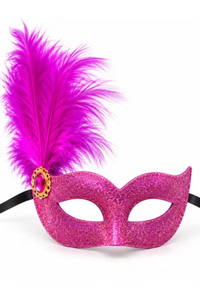 Toybox Women's Pink Lace Masquerade Eye Mask with Feather for Carnival Parties