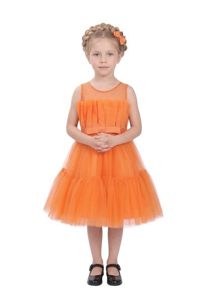 ddaniela Toddler Girls Bow Front Ruffle Hem Mesh Gown Dress Light Orange TI
