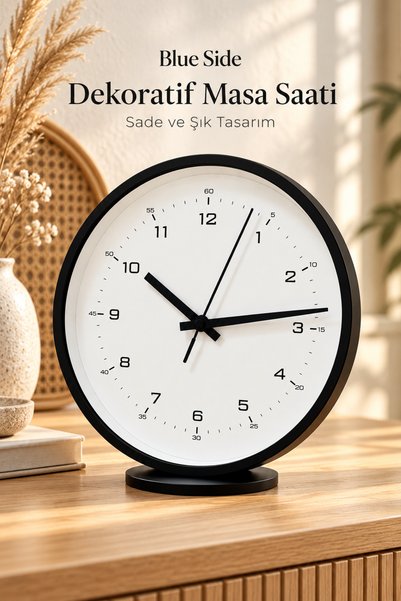 BLUE SİDE 1 Adet Dekoratif Analog Masa Saati Yuvarlak Ayaklı Minimalist Tasarım