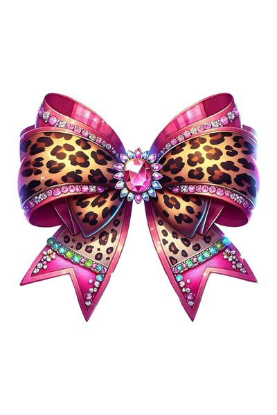 MegaSticker Leopard-Print Pink-Stone Bow Detail Sticker for Cars, Motorcycles...