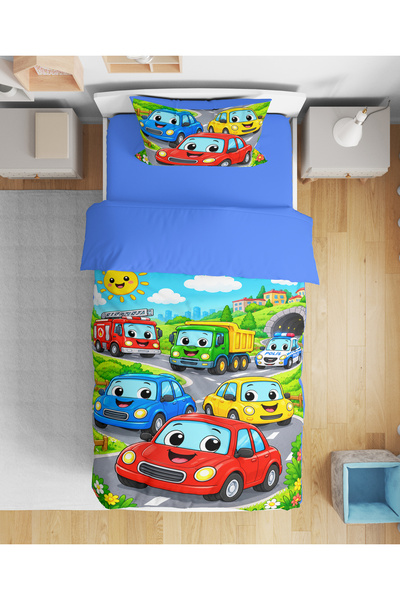 Erays Home Cheerful Cars Patterned 3D Digital Printed Single Bedding Set for ...