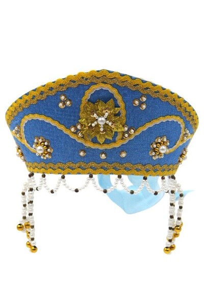 ddaniela Women's Traditional Headdress Kokoshnik - Blue with Mustard Yellow B...