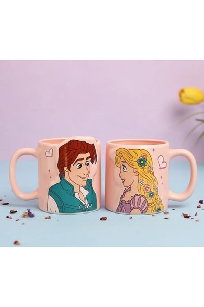 Generic Pink Ceramic Couple Coffee Mugs - Rapunzel and Eugene 2 Piece Set