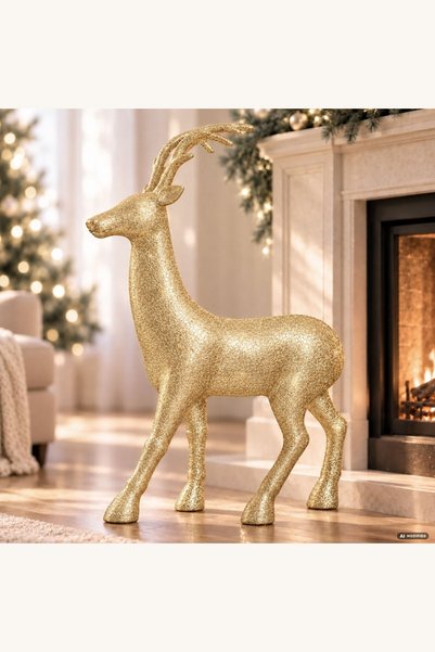 Comerivo Ren de Craciun din spuma, ecru cu coarne aurii, 70 cm, pentru decor ...