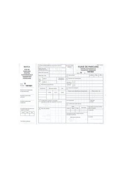 OEM Vehicle Trip Log Sheets A4, Serial Numbered, Passenger Cars, 100 Sheets