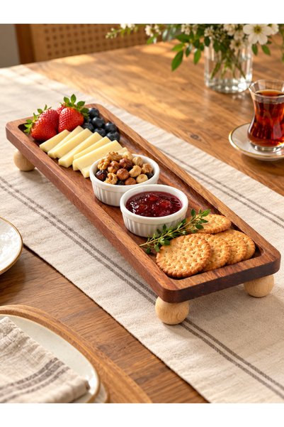 Hardin Ayaklı Sunumluk Ahşap Uzun Sunum Tepsisi – 38 × 14 cm